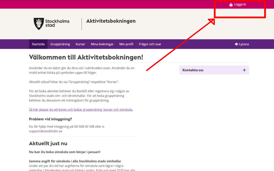 En skärmbild med en ruta som ringar in en webblänk där det står "Logga in".